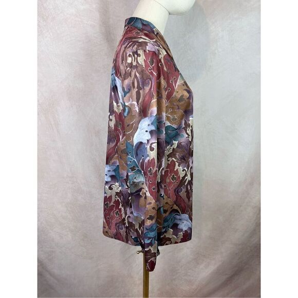 Vintage 90s Dark Tone Floral Blouse Top - Picture 4 of 5
